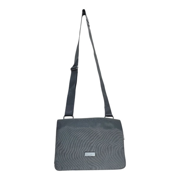 Baggallini Grey Nylon Crossbody Purse 3 Zipper Compartments Flap Bag Travel - Picture 1 of 6